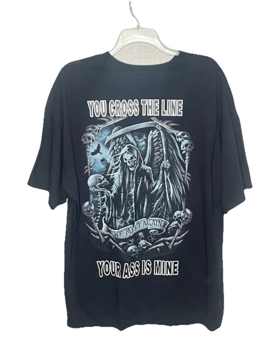Grim Reaper Graphic T-Shirt Black Oversized 2XL 3XL Gothic Skull Quote Tee